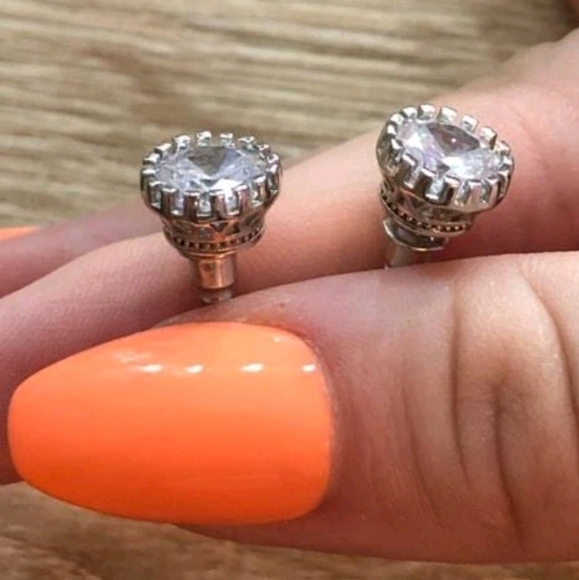Silver stud Rhinestone earrings Dainty simple sparkly Prom wedding 💖2/$30 - Picture 10 of 15